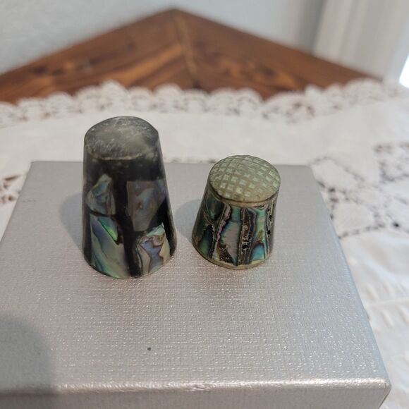 Other - 2 Vintage Inlaid Abalone Shell Thimbles MOP Mother Of Pearl sewing crafts MCM
